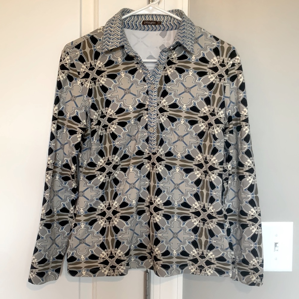 J. McLaughlin Black and Gray Patterned Top